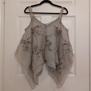 Whimsical Fairycore Beige Sequin Embellished Camisole M/L Asymmetrical Tank Top